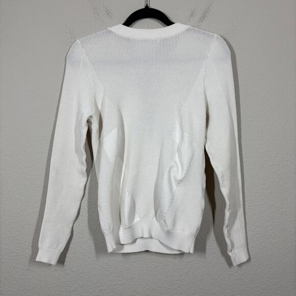 Ronny Kobo Open Stitch Fringe Sweater Cream Lace Up Crew Neck Long Sleeves - Picture 3 of 9